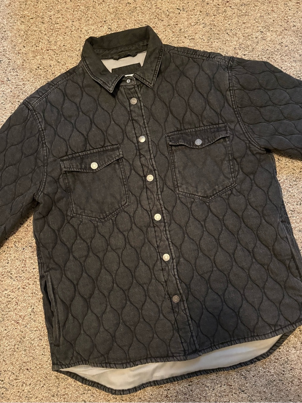 Women’s Quilted Button-Front Shirt Jacket - Black